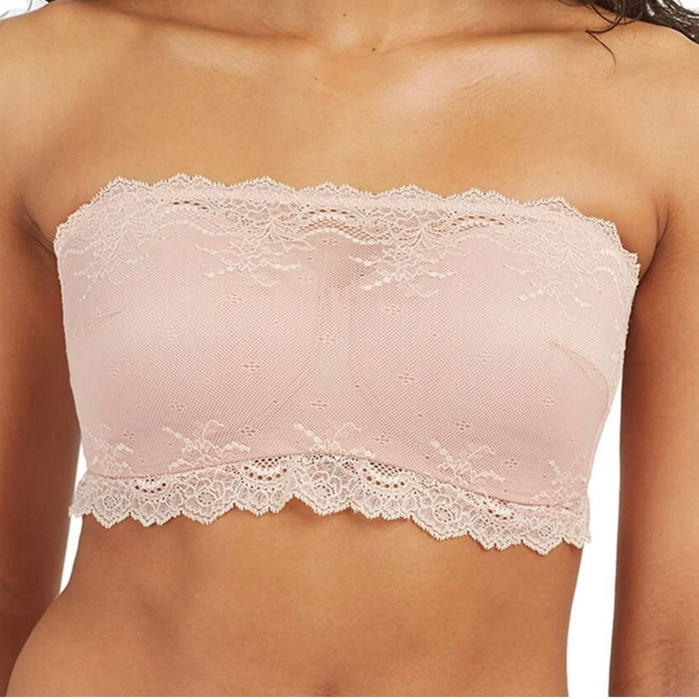 Spanx Bra Light Lined Padded Lace Undie-Tectable Bandeau Blush Pink L  30031R